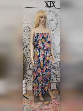 EUC Bleu | Rod Beattie Strapless Blue Floral Cover Up Sz Large